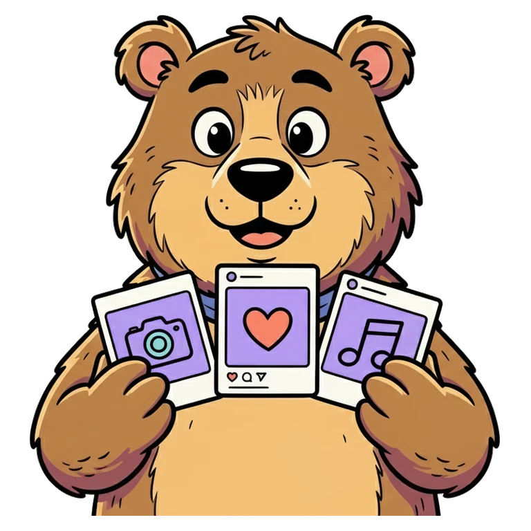 Bear holding carousel slide cards