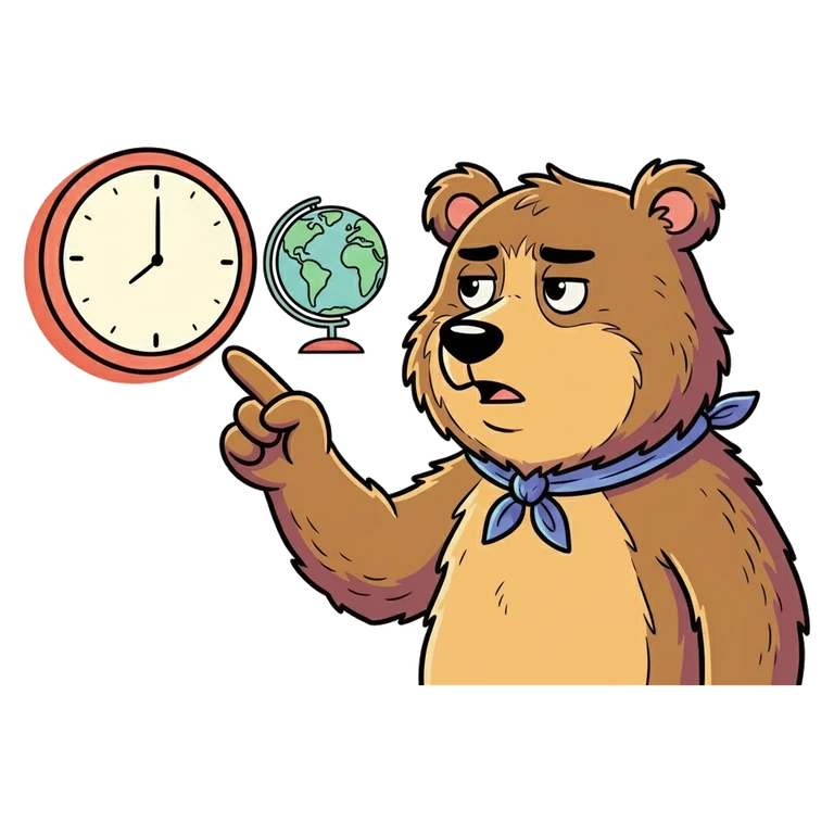 Bear with clock and globe
