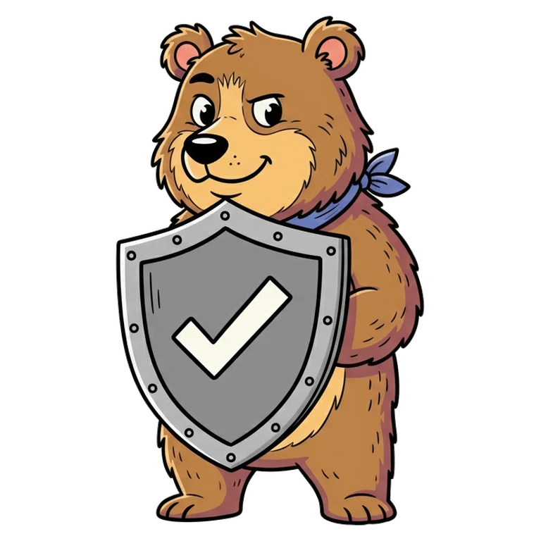 Bear holding a shield with checkmark